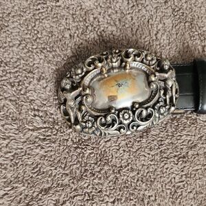 Brighton Black Belt With Ornate Silver Buckle Size M